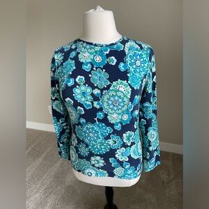 Talbots Shades of Blue, Teal and Aqua on Navy Background